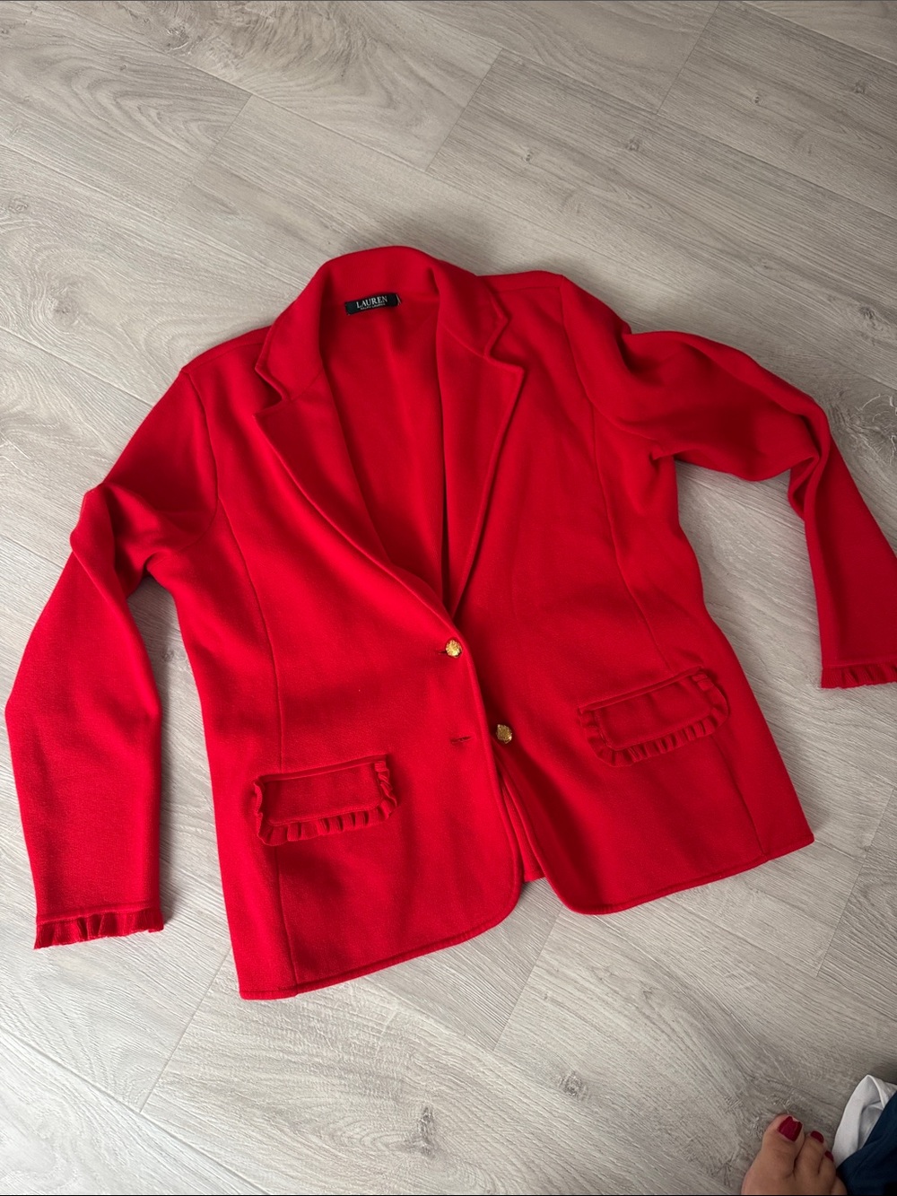 Lauren Ralph Lauren Bright Red Ruffle Pocket Blazer